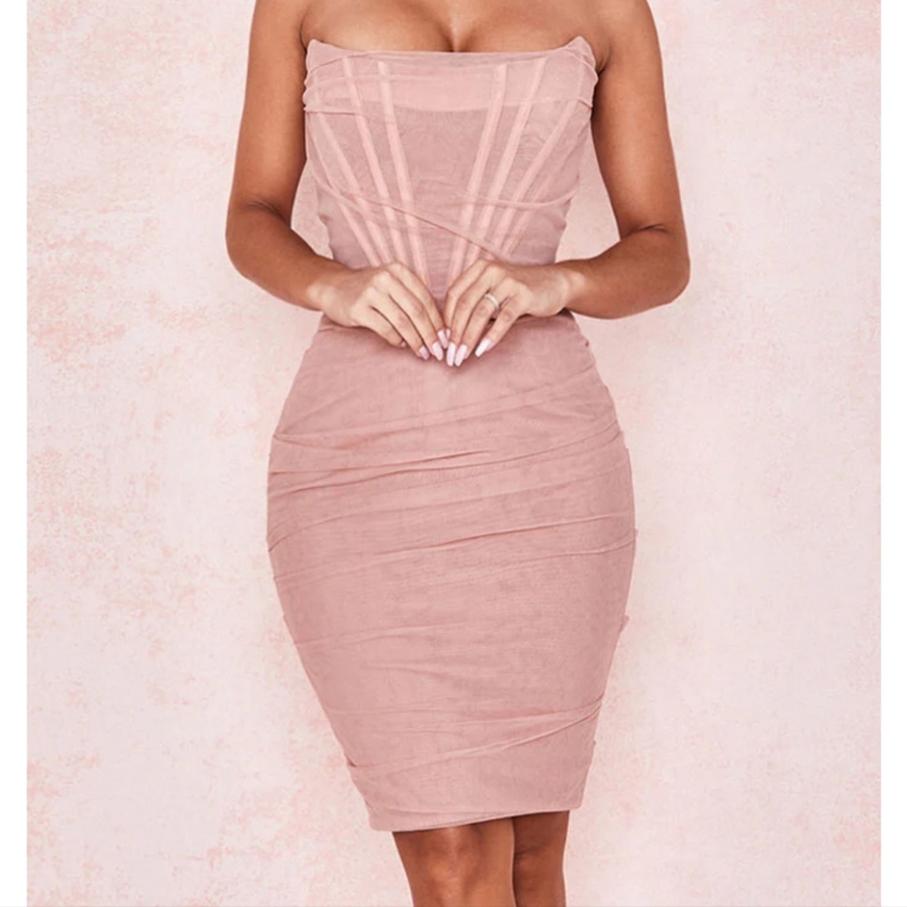 Rosedress Ruched Mini Strapless Corset Elegant Pink Ruched Dress Size L